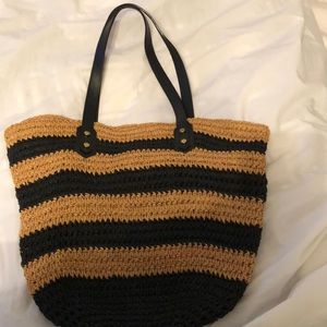 J-crew Black and Tan straw style bag used once